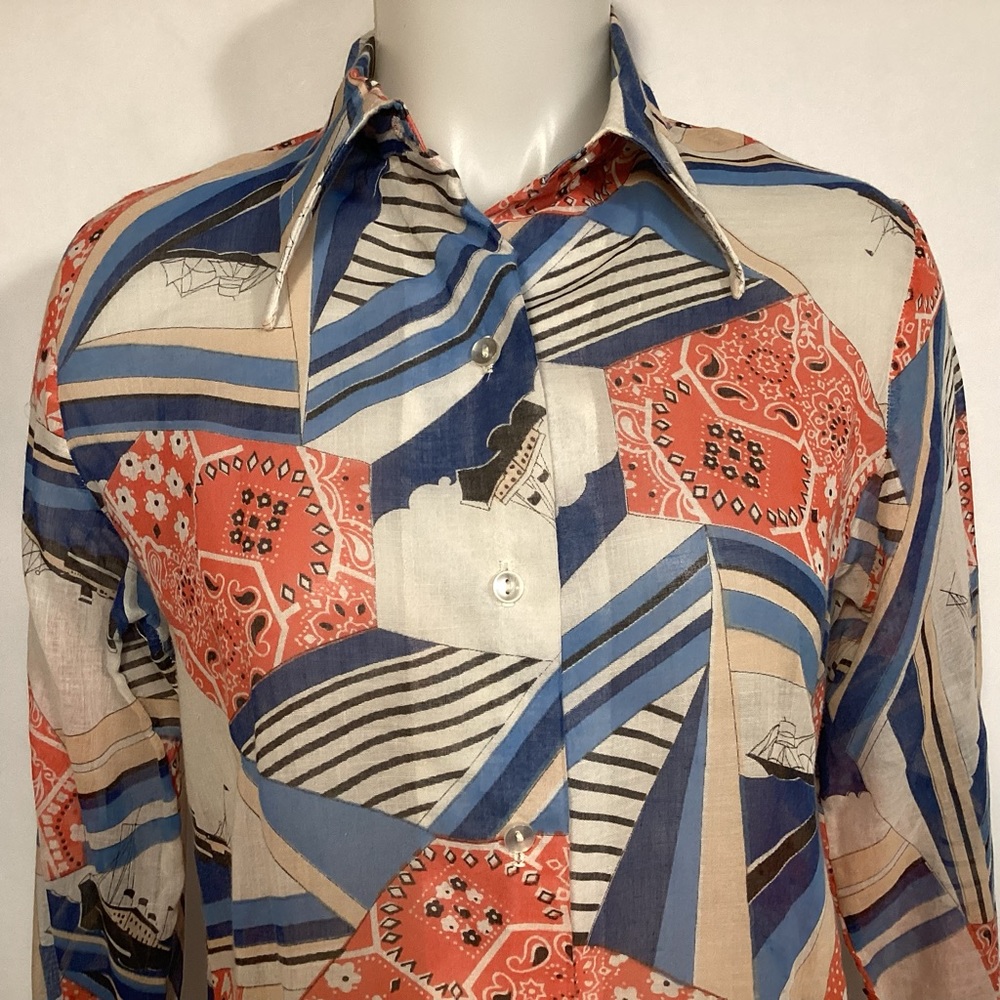 Fire Islander vintage sheer blouse with nautical design Womens size 11/12. - Picture 2 of 11